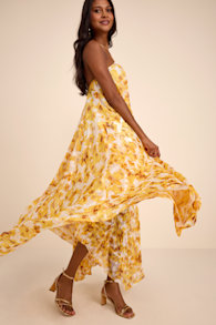 Dezzi Yellow Multi Floral Halter Shift Maxi Dress 1