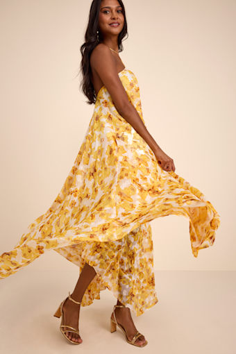 Dezzi Yellow Multi Floral Halter Shift Maxi Dress 1