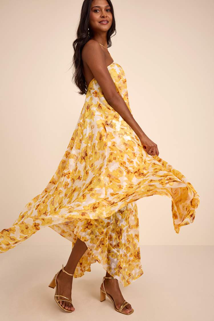 yellow floral halter maxi dress Aradia Halter Maxi Dress