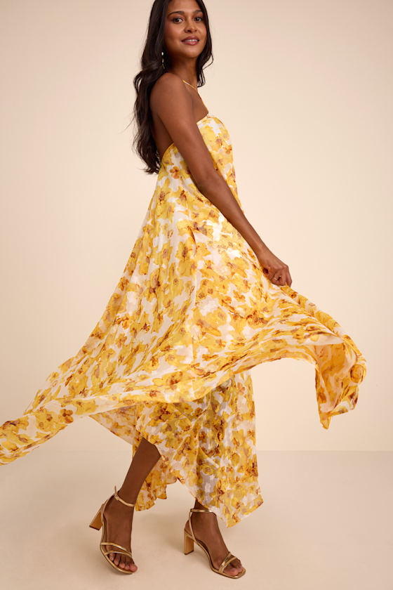 Dezzi Yellow Multi Floral Halter Shift Maxi Dress 1