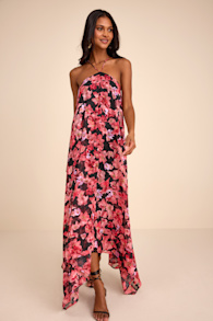 Dezzi Black Multi Floral Halter Shift Maxi Dress 1