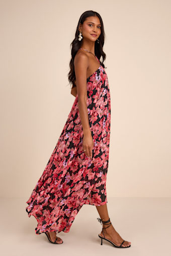 Dezzi Black Multi Floral Halter Shift Maxi Dress 4