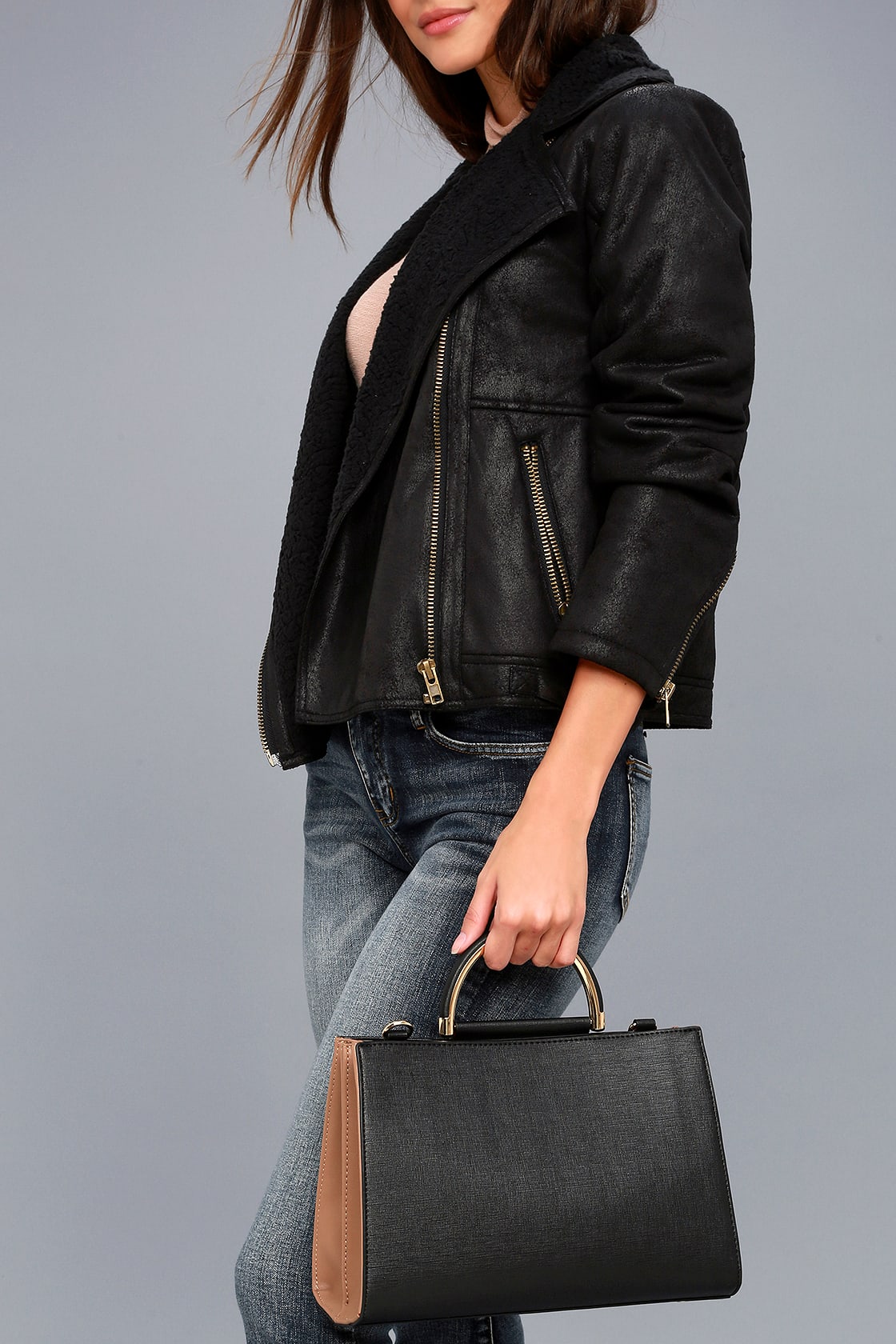 Chic Light Brown and Black Handbag - Vegan Leather Handbag - Lulus