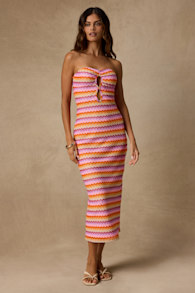 Skylaine Pink Multi Crochet Midi Dress 1