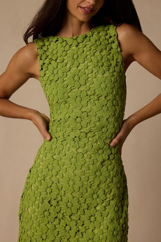 Jazlene Bright Green Crochet Knit Mini Dress - thumbnail 4