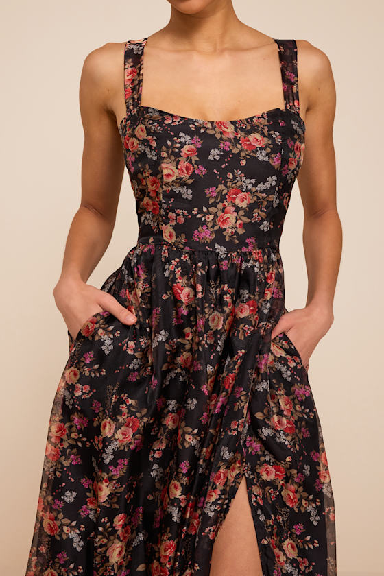 Francesca Black Floral Sleeveless Midi Dress 2