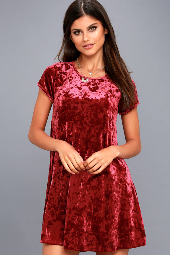 Z Supply Wine Red Crushed Velvet Dress Swing Dress Lulus