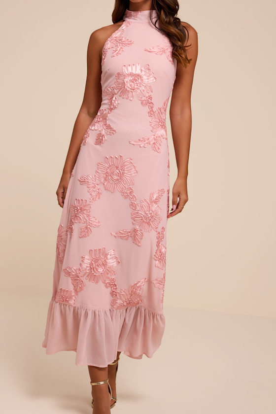 Margaret Light Pink Textured Ruffled Midi Dress 2