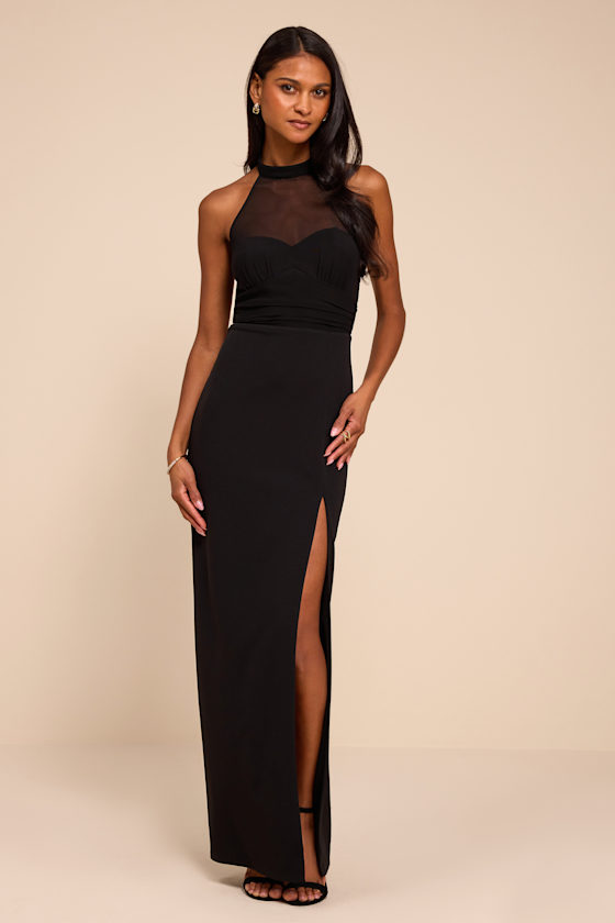 Baani Black Column Halter Maxi Dress 1