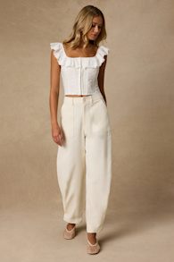 Merritt Cream Twill Barrel Leg Pants 1