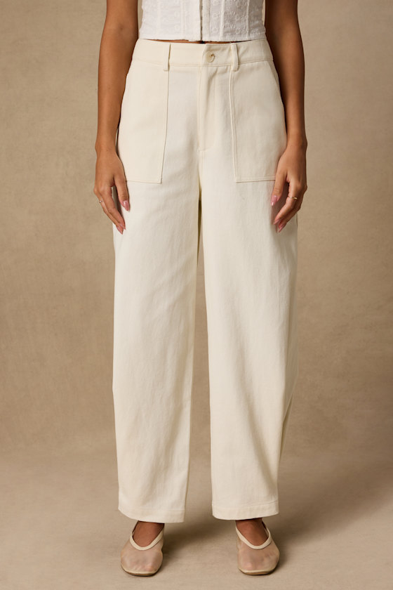 Merritt Cream Twill Barrel Leg Pants 2