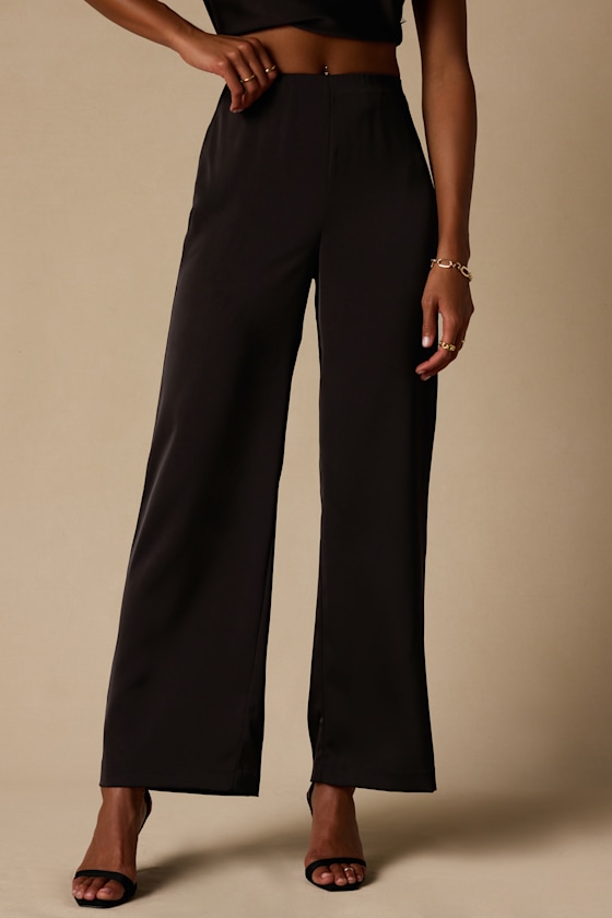 Amaya Black Satin High-Rise Pants 2