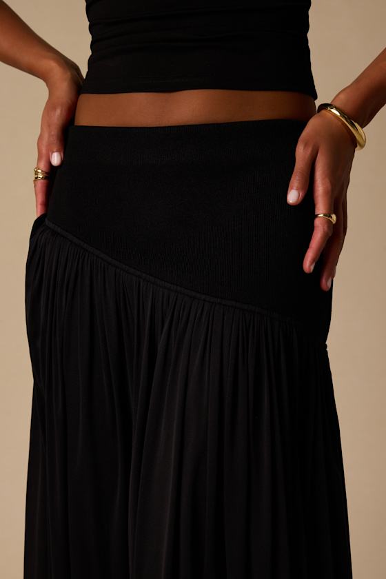 Olene Black Mixed Media Asymmetrical Maxi Skirt - thumbnail 4