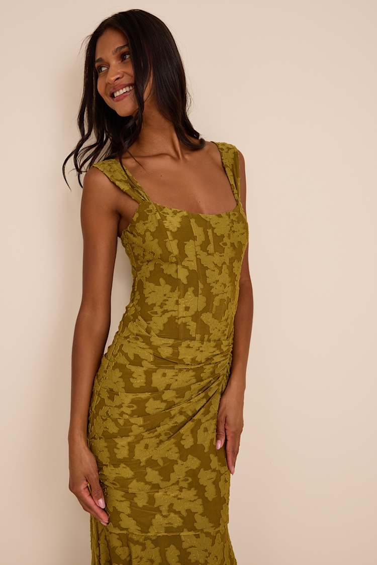 olive green floral bridesmaid dresses 45 Best Floral Bridesmaid Dresses for a Botanical Look