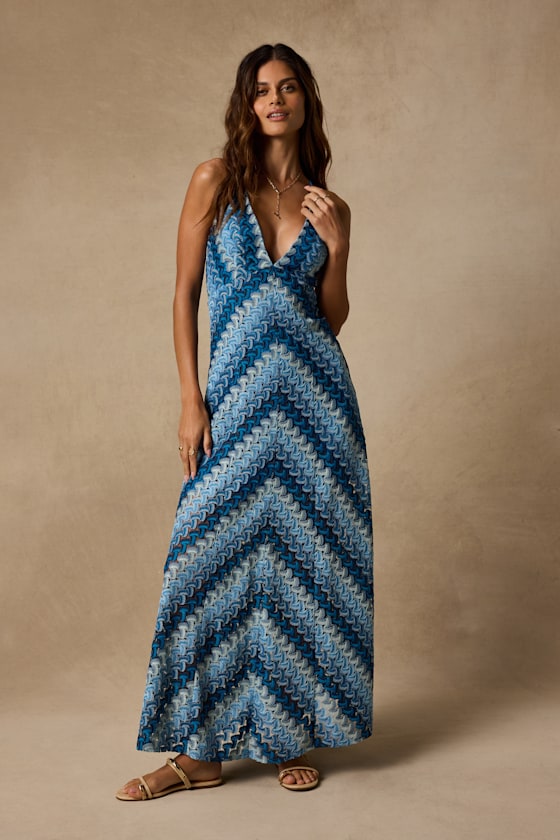 Marbella Blue Multi Crochet Sleeveless Maxi Dress 1