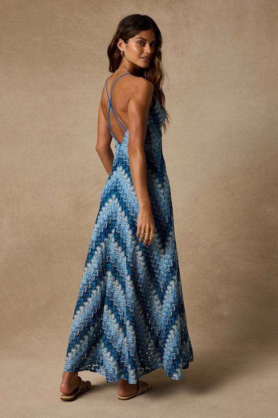 Marbella Blue Multi Crochet Sleeveless Maxi Dress - thumbnail 3
