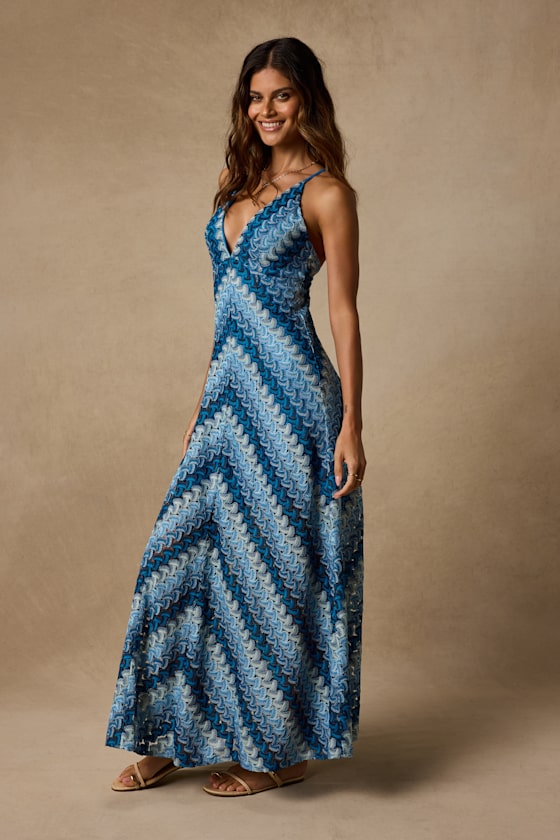 Marbella Blue Multi Crochet Sleeveless Maxi Dress - thumbnail 5
