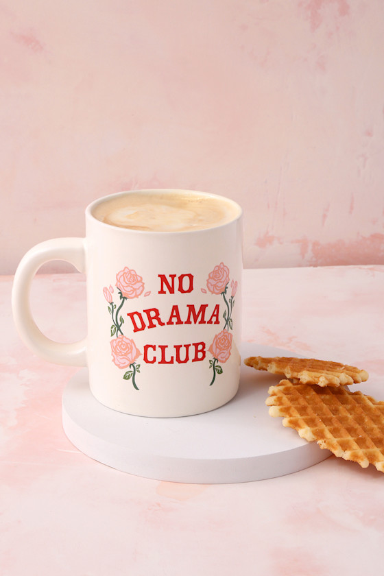 Hot Stuff No Drama Club Ivory Rose Print Ceramic Mug 3