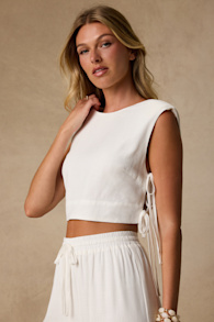 Irida Ivory Tie-Side Sleeveless Crop Top 1