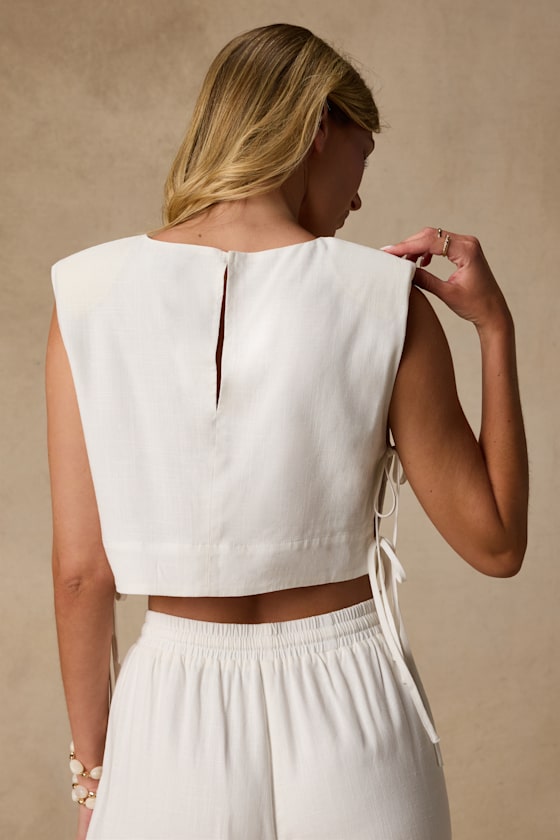 Irida Ivory Tie-Side Sleeveless Crop Top - thumbnail 2