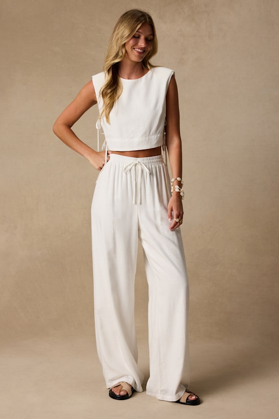 Irida Ivory Tie-Side Sleeveless Crop Top - thumbnail 3
