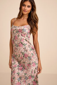 Kaitlyn Cream Multi Floral Satin Backless Midi Dress 1