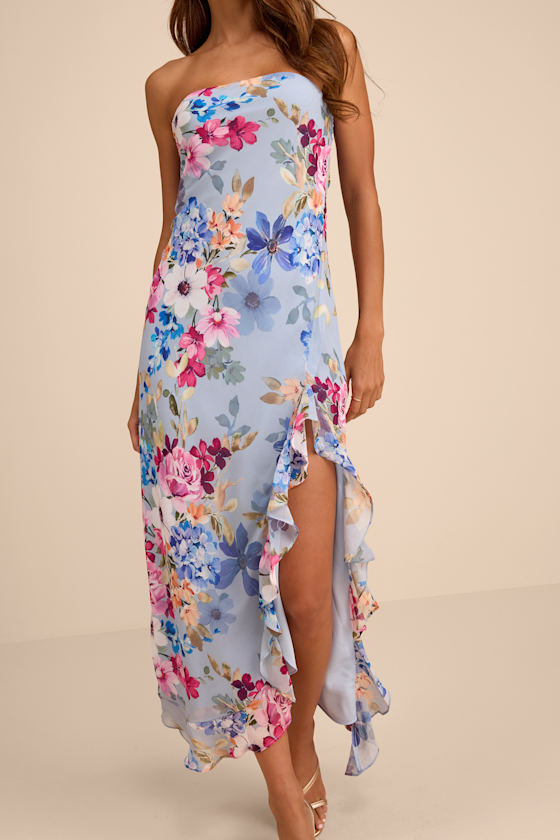 Melissa Light Blue Multi Floral Ruffled Midi Dress 2