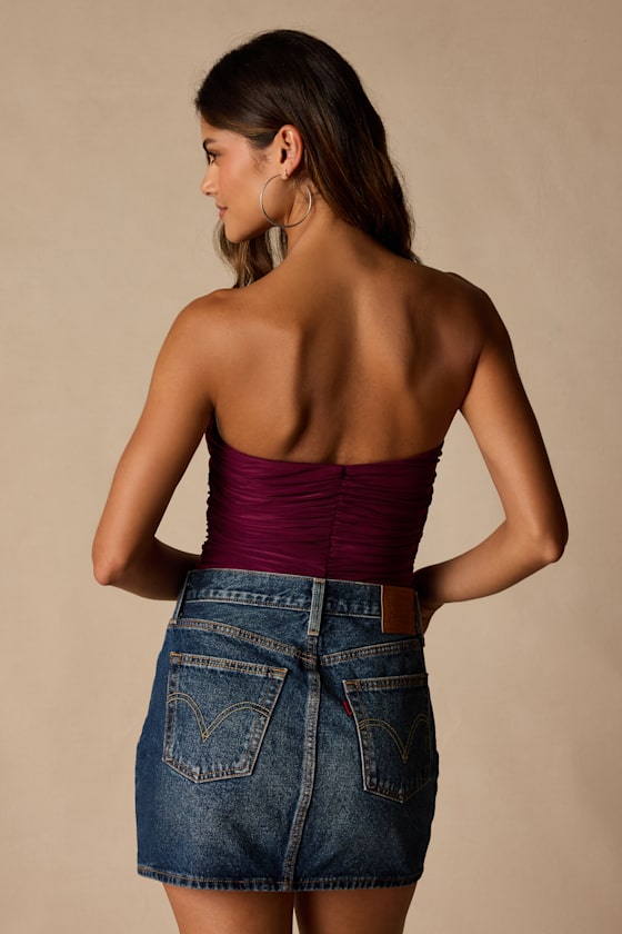 Niv Dark Plum Mesh Ruched Bodysuit 2