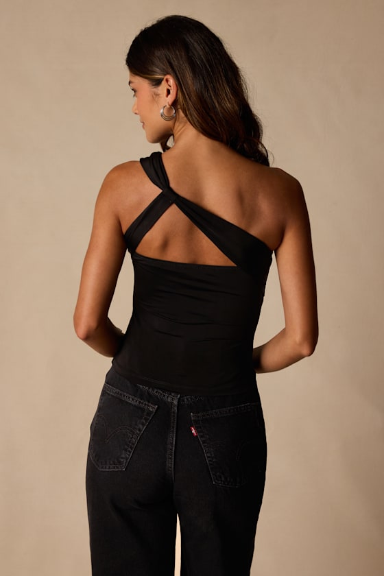 Emiliana Black Jersey Knit Asymmetrical Top 2