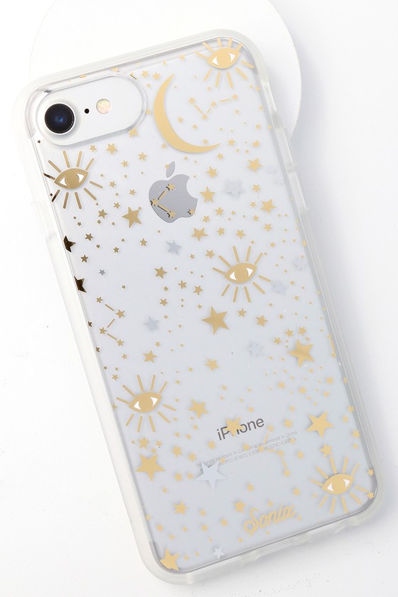 Cosmic Clear and Gold Star Print iPhone 6s, 7, and 8 Case