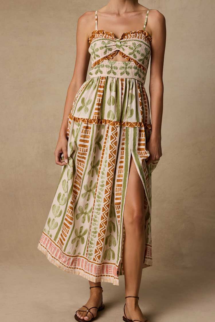 cotton shirred midi dress White Cotton Shirred Bardot Midi Dress – Needs No Label