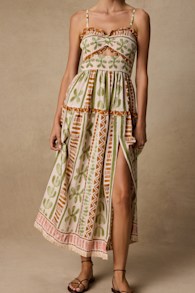 Fiora Cream Multi Boho Print Ruffled Midi Dress 1