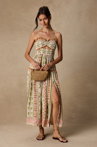 Fiora Cream Multi Boho Print Ruffled Midi Dress 2