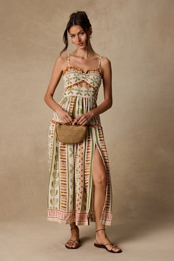 Fiora Cream Multi Boho Print Ruffled Midi Dress 2
