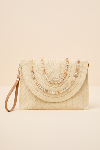 Mala Ivory Raffia Beaded Clutch 1