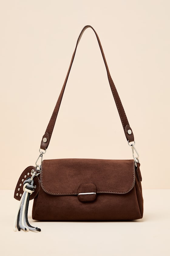 Casper Dark Brown Suede Charm Shoulder Bag - thumbnail 3