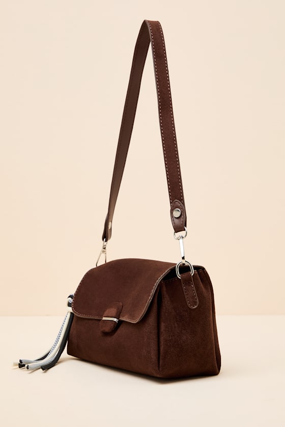 Casper Dark Brown Suede Charm Shoulder Bag - thumbnail 5