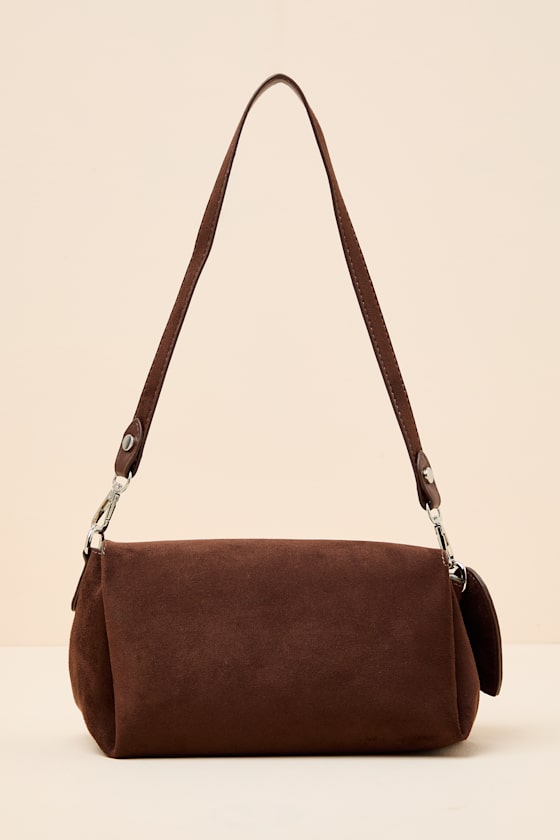 Casper Dark Brown Suede Charm Shoulder Bag - thumbnail 6