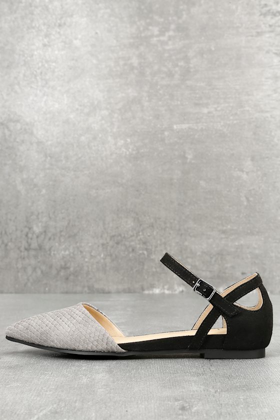 Helena Grey and Black Snake Suede Flats 1