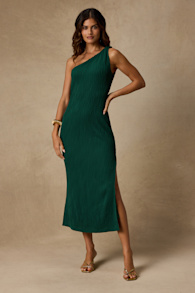 Aristea Emerald Textured One-Shoulder Midi Dress 1