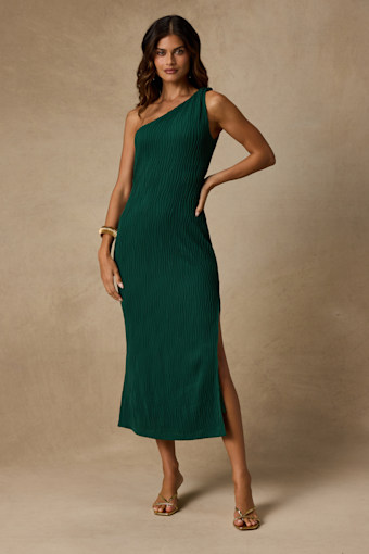 Aristea Emerald Textured One-Shoulder Midi Dress 1