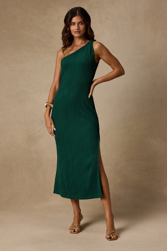 Aristea Emerald Textured One-Shoulder Midi Dress 1