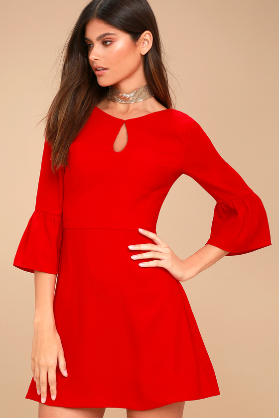 Cornelia Red Flounce Sleeve Dress