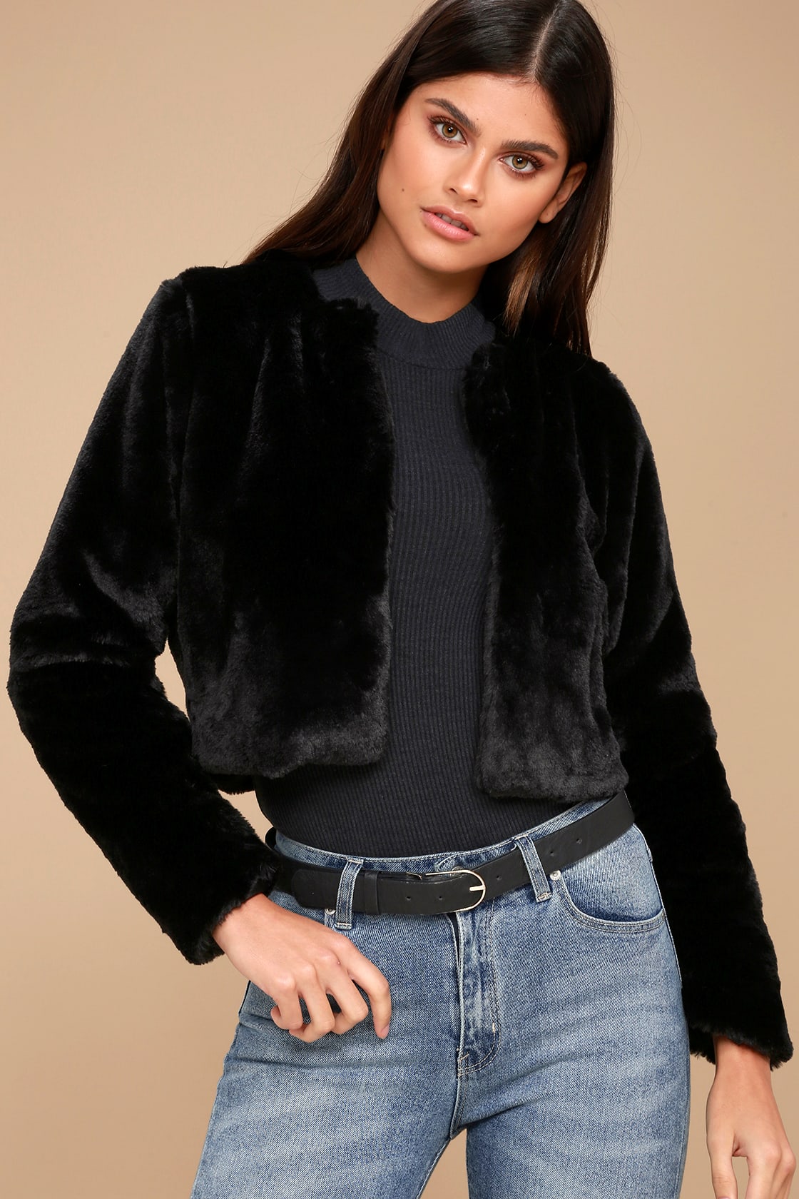 Chic Faux Fur Jacket Black Jacket Cropped Jacket Lulus