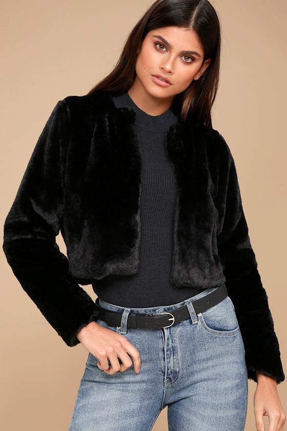 Paris Nights Black Faux Fur Cropped Jacket 2