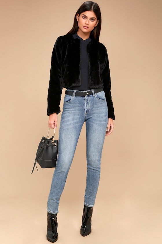 Paris Nights Black Faux Fur Cropped Jacket 1