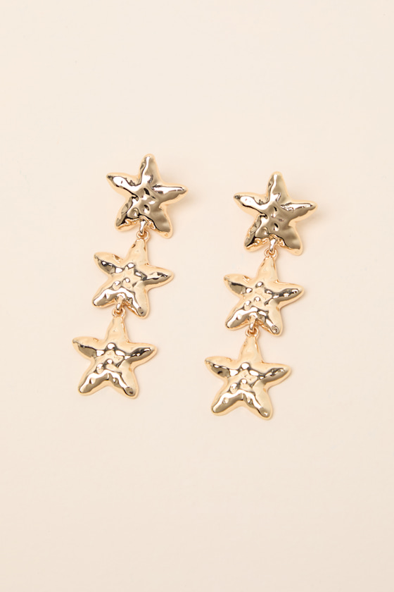 Damietta Gold Starfish Drop Earrings - thumbnail 5