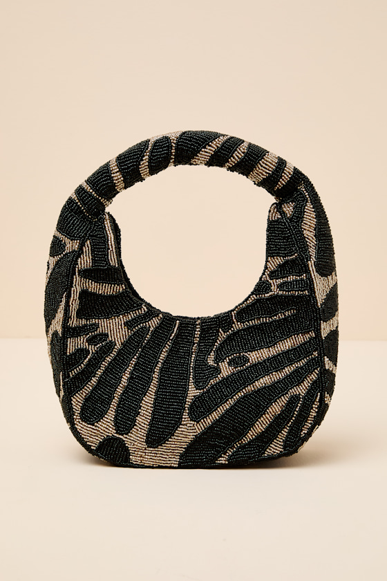 Brooklyn Black and Beige Beaded Handbag 2