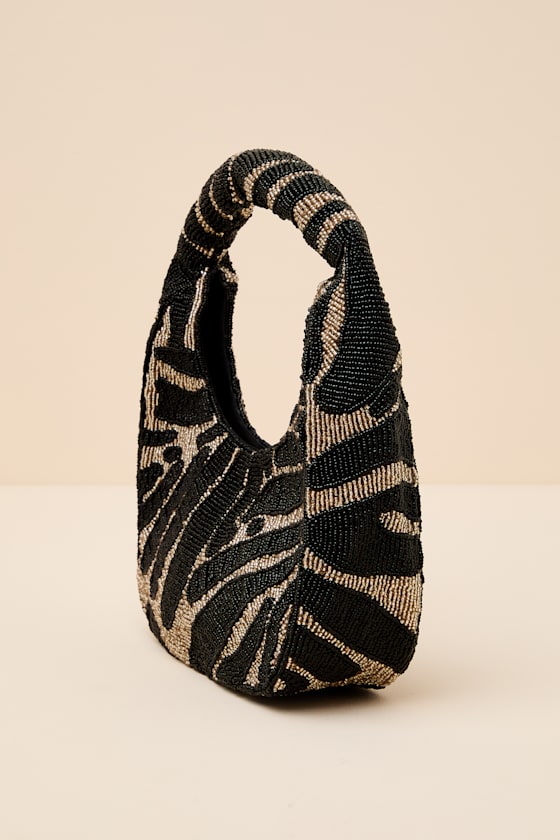Brooklyn Black and Beige Beaded Handbag - thumbnail 5