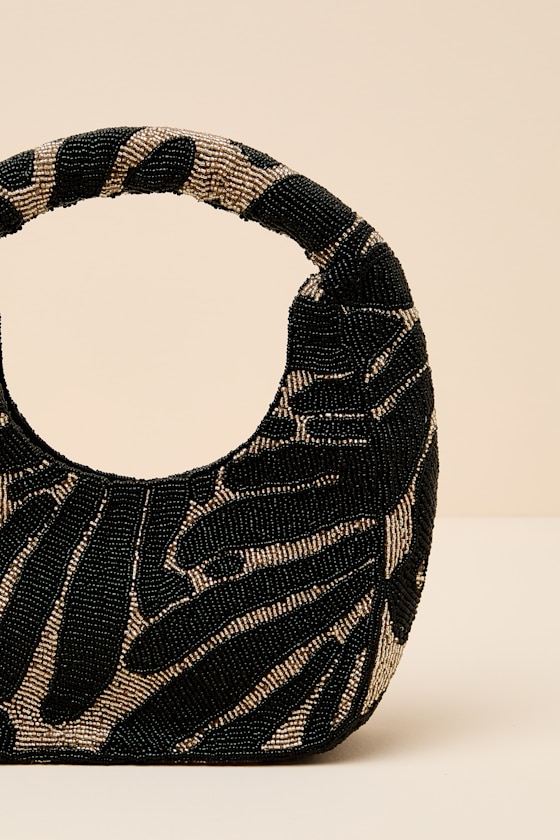 Brooklyn Black and Beige Beaded Handbag - thumbnail 6